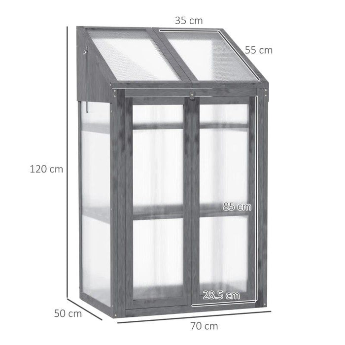 Wooden Cold Frame Polycarbonate Greenhouse with Openable Top Cover and Double Door Grow House for Flower, Vegetable and Plants - Little and Giant Explorers Outsunny