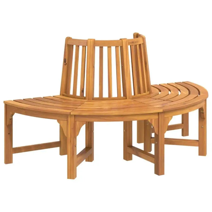 Wooden half-round tree bench with backrest, solid eucalyptus wood, oil finish