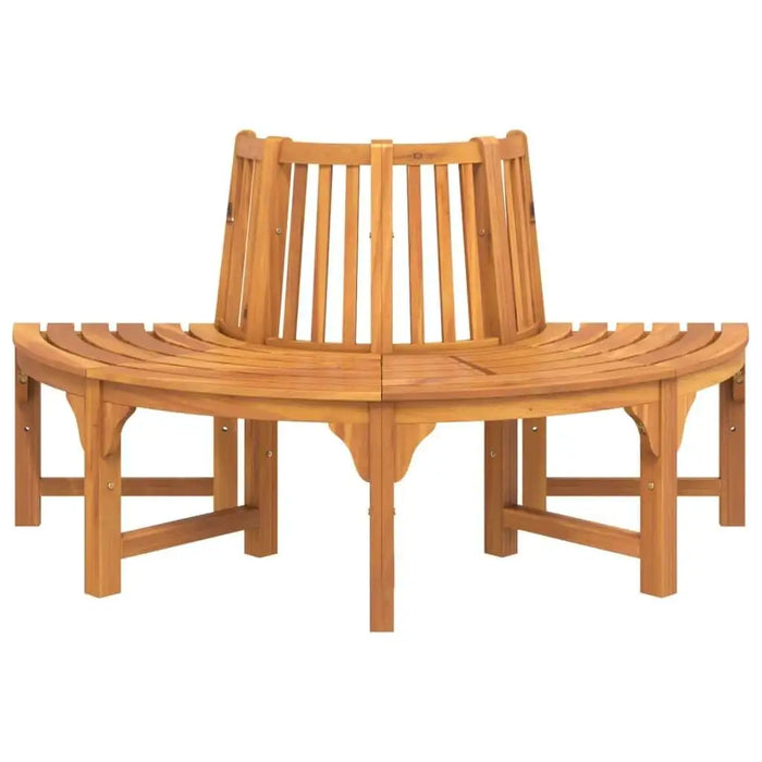 Wooden half-round tree bench with backrest, solid eucalyptus, natural oil finish