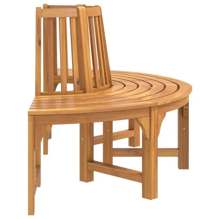 Half-round wooden tree bench with backrest, solid eucalyptus outdoor seat