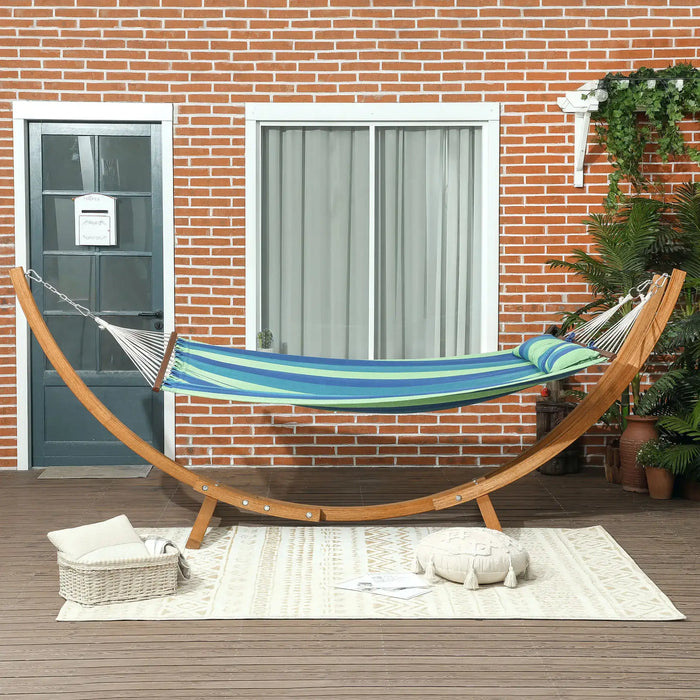 Garden Hammock with Triple-Head Eucalyptus Wood Arc Frame - Little and Giant Explorers Outsunny