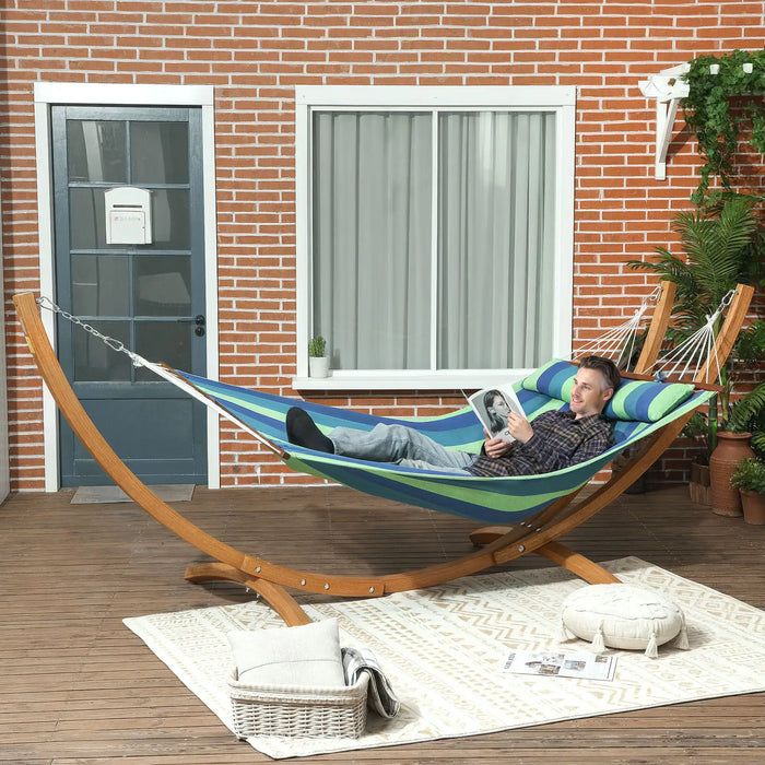 Garden Hammock with Triple-Head Eucalyptus Wood Arc Frame - Little and Giant Explorers Outsunny