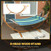 Garden Hammock with Triple-Head Eucalyptus Wood Arc Frame - Little and Giant Explorers Outsunny
