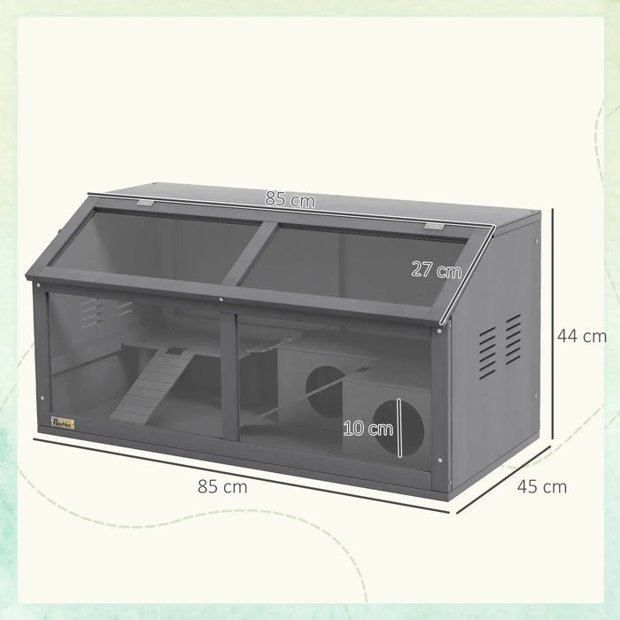 Wooden Hamster Cage – Grey | Suspension Bridge, Platform, Hut and Ladders PAWHUT - Little and Giant Explorers PawHut