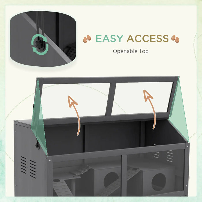 Wooden Hamster Cage – Grey | Suspension Bridge, Platform, Hut and Ladders PAWHUT - Little and Giant Explorers PawHut