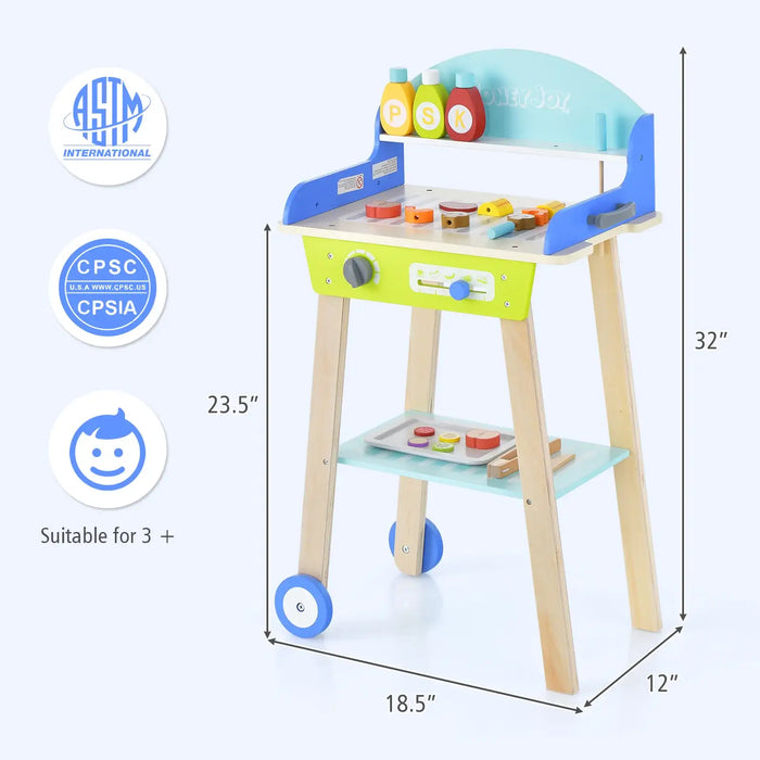 Kids BBQ Grill Playset with Wheels | Interactive Design with Complete Accessories - Little and Giant Explorers Costway