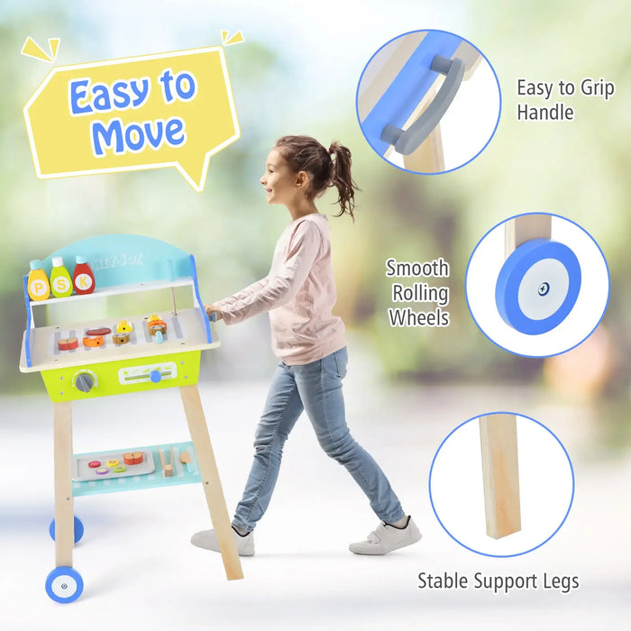 Kids BBQ Grill Playset with Wheels | Interactive Design with Complete Accessories - Little and Giant Explorers Costway