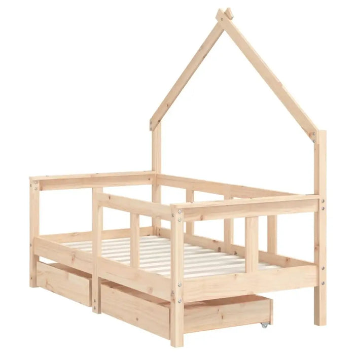 Wooden Kids Bed Frame Untreated 70x140cm | House Design with Storage Drawer - Little and Giant Explorers vidaXL