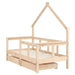 Wooden Kids Bed Frame Untreated 70x140cm | House Design with Storage Drawer - Little and Giant Explorers vidaXL