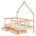 Wooden Kids Bed Frame Untreated 70x140cm | House Design with Storage Drawer - Little and Giant Explorers vidaXL