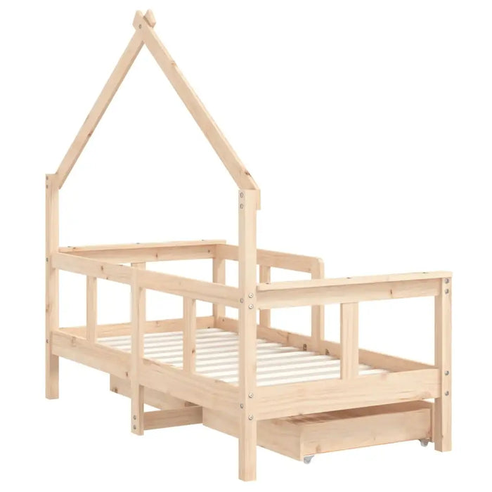 Wooden Kids Bed Frame Untreated 70x140cm | House Design with Storage Drawer - Little and Giant Explorers vidaXL