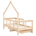 Wooden Kids Bed Frame Untreated 70x140cm | House Design with Storage Drawer - Little and Giant Explorers vidaXL