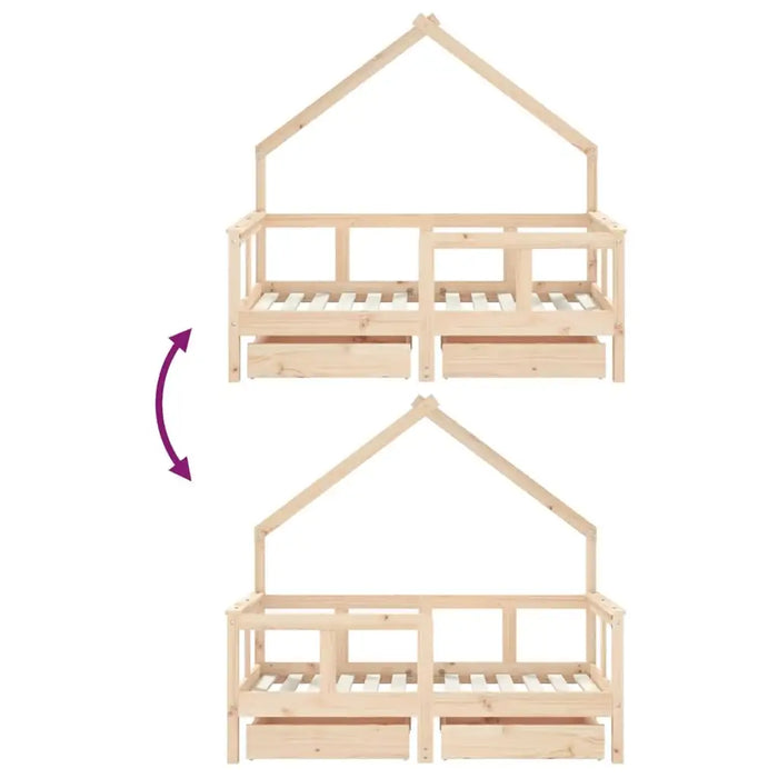 Wooden Kids Bed Frame Untreated 70x140cm | House Design with Storage Drawer - Little and Giant Explorers vidaXL