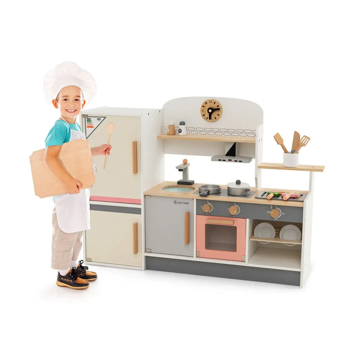 Kids Wooden Pretend Play Kitchen Set with Realistic Range Hood - Little and Giant Explorers Costway