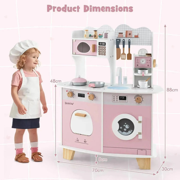 Wooden Kids Kitchen Playset with Coffee Maker in Pink - Little and Giant Explorers Costway