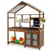 Kids Mud Kitchen | Fir Wood Construction with Outdoor Canopy - Little and Giant Explorers Costway