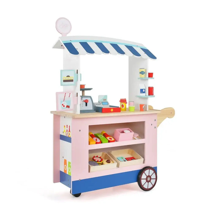 Kids Play Food Cart Pink | Mobile with 30 Accessories and POS System - Little and Giant Explorers Costway