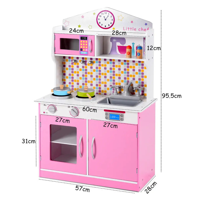 Wooden Kids Pretend Play Kitchen Cooking Set - Pink | Removeable Sink and Storage COSTWAY - Little and Giant Explorers Costway