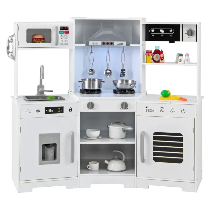 Wooden Kids Pretend Play Kitchen - White | Real Lights and Sounds COSTWAY - Little and Giant Explorers Costway