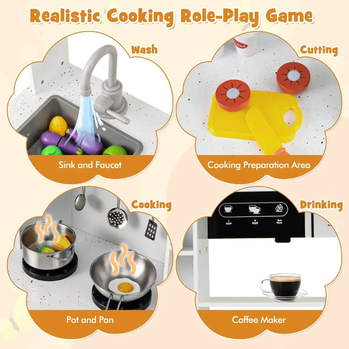 Wooden Kids Pretend Play Kitchen - White | Real Lights and Sounds COSTWAY - Little and Giant Explorers Costway