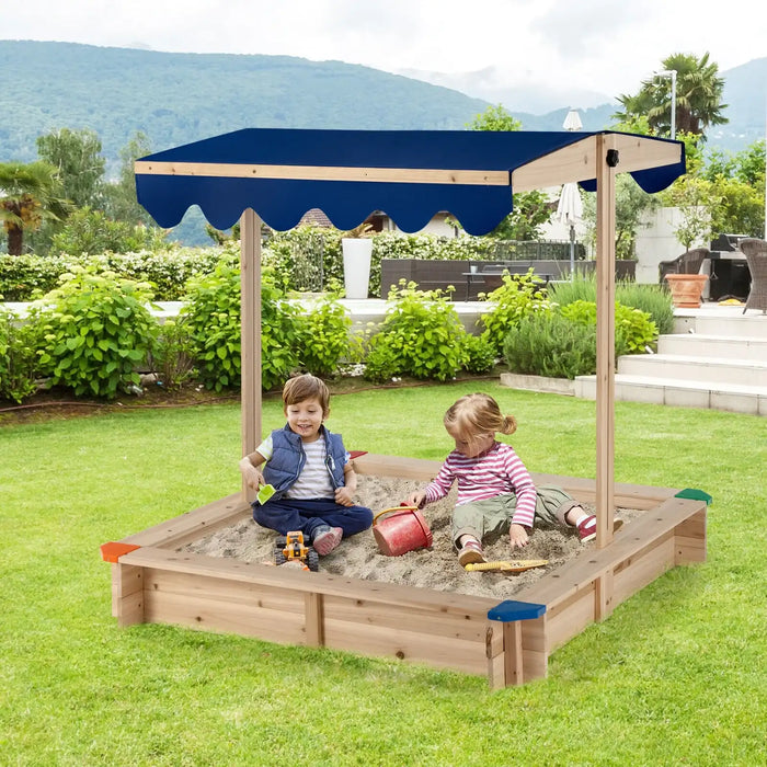 Wooden Kids Sandbox - Cedar Wood | Adjustable Canopy and Bench Seating COSTWAY - Little and Giant Explorers Costway