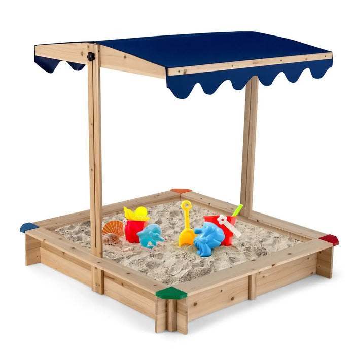 Wooden Kids Sandbox - Cedar Wood | Adjustable Canopy and Bench Seating COSTWAY - Little and Giant Explorers Costway