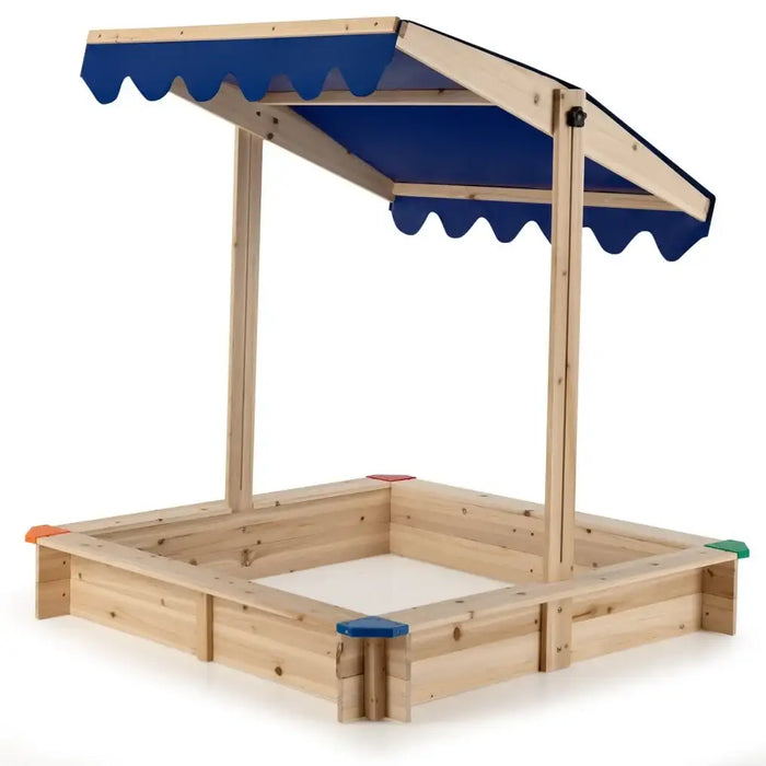 Wooden Kids Sandbox - Cedar Wood | Adjustable Canopy and Bench Seating COSTWAY - Little and Giant Explorers Costway