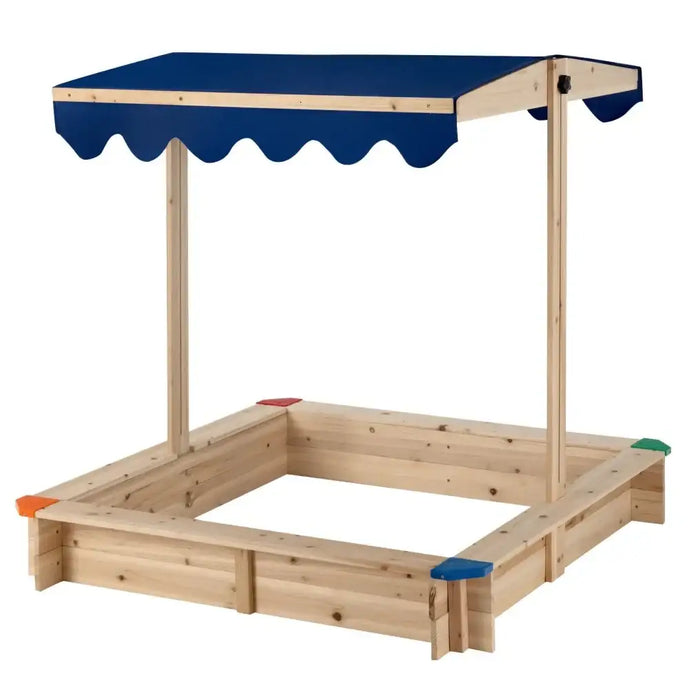 Wooden Kids Sandbox - Cedar Wood | Adjustable Canopy and Bench Seating COSTWAY - Little and Giant Explorers Costway