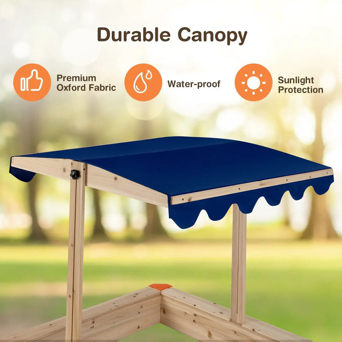 Wooden Kids Sandbox - Cedar Wood | Adjustable Canopy and Bench Seating COSTWAY - Little and Giant Explorers Costway