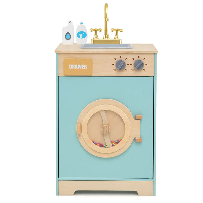 Wooden Kids Washing Machine with Sink – Blue Laundry Playset | Rotating Drum COSTWAY - Little and Giant Explorers Costway