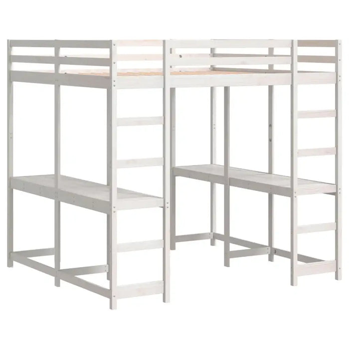 Wooden Loft Bed - White 140x200cm | Desk, Ladder and Guardrails VIDAXL - Little and Giant Explorers vidaXL