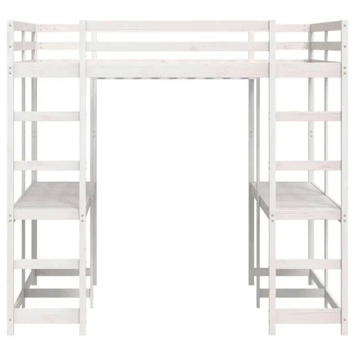 Wooden Loft Bed - White 140x200cm | Desk, Ladder and Guardrails VIDAXL - Little and Giant Explorers vidaXL