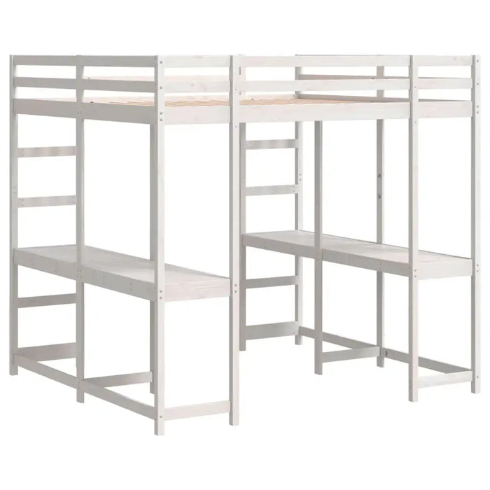 Wooden Loft Bed - White 140x200cm | Desk, Ladder and Guardrails VIDAXL - Little and Giant Explorers vidaXL