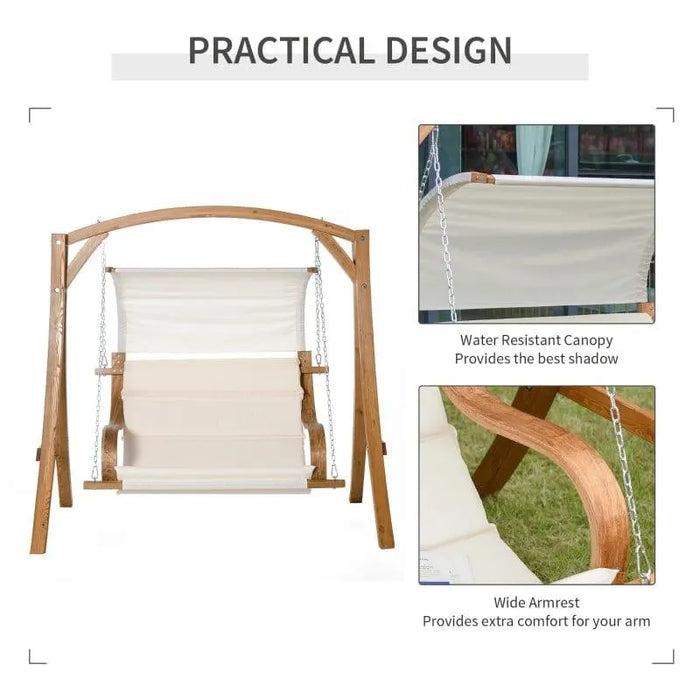 Wooden Loveseat Swing Chair with Canopy and Cushion - Little and Giant Explorers Outsunny