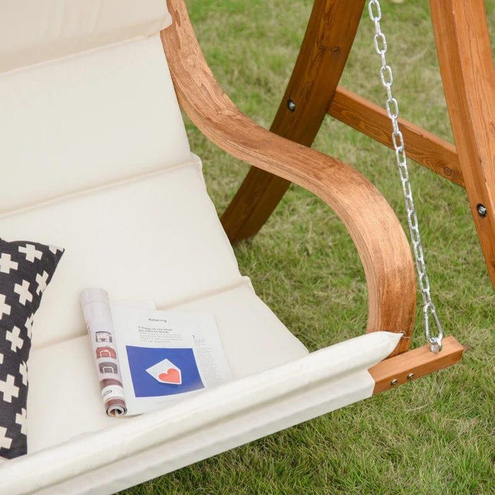 Wooden Loveseat Swing Chair with Canopy and Cushion - Little and Giant Explorers Outsunny