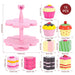 Wooden magnetic cake stand playset with pink desserts and cupcakes, 15 piece pretend tea set
