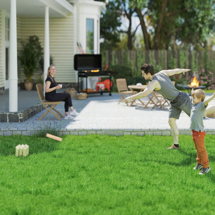 Wooden Molkky Set Natural Wood Finish | Finnish Tossing Game with Carry Box - Little and Giant Explorers SPORTNOW