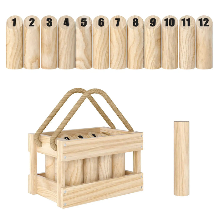 Wooden Molkky Set Natural Wood Finish | Finnish Tossing Game with Carry Box - Little and Giant Explorers SPORTNOW