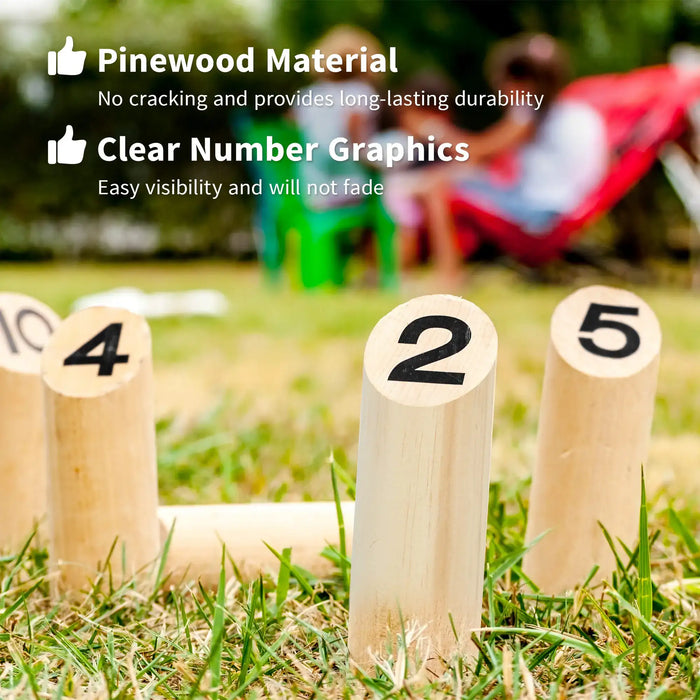 Wooden Molkky Set Natural Wood Finish | Finnish Tossing Game with Carry Box - Little and Giant Explorers SPORTNOW