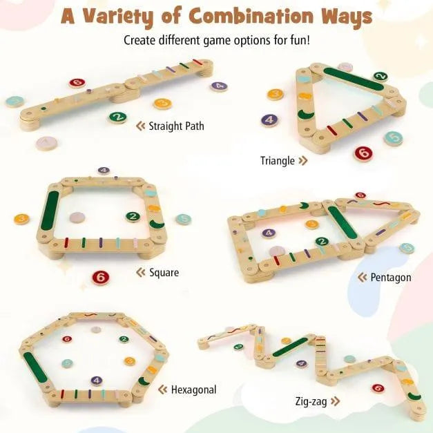 Wooden Montessori balance beam set with beams and stepping stones in six shape options