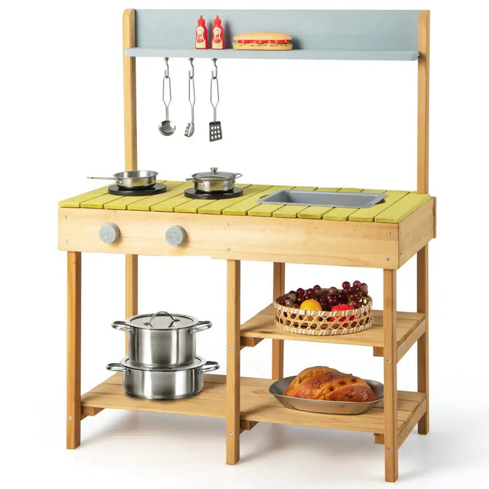 Kids Wooden Mud Kitchen Playset - Little and Giant Explorers Costway