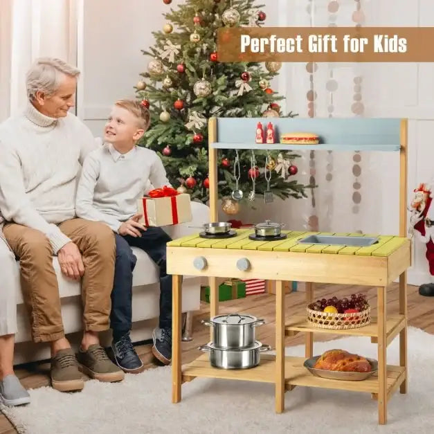 Kids Wooden Mud Kitchen Playset - Little and Giant Explorers Costway