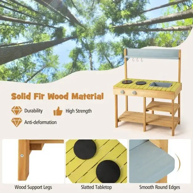 Kids Wooden Mud Kitchen Playset - Little and Giant Explorers Costway