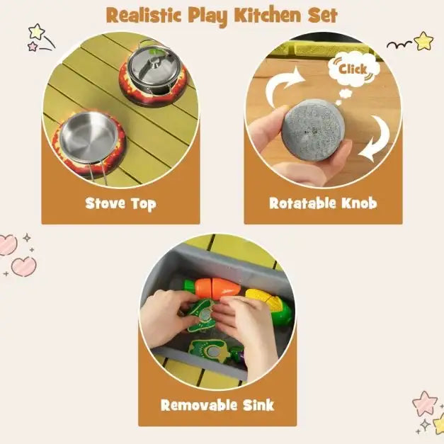 Kids Wooden Mud Kitchen Playset - Little and Giant Explorers Costway