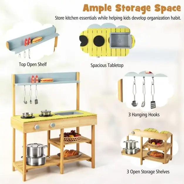 Kids Wooden Mud Kitchen Playset - Little and Giant Explorers Costway