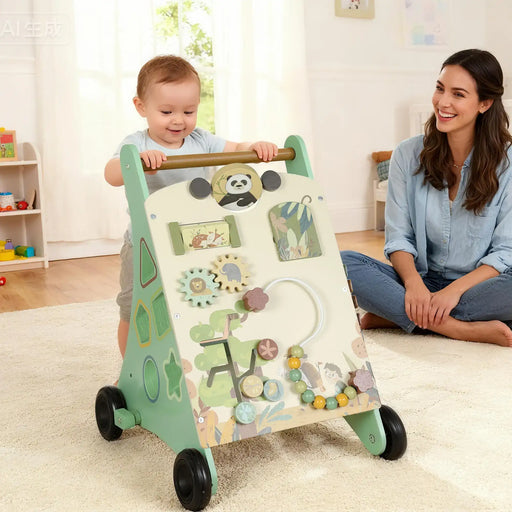 Wooden Multifunctional Baby Walker | Montessori Activity Centre with Adjustable Brakes AIYAPLAY - Little and Giant Explorers