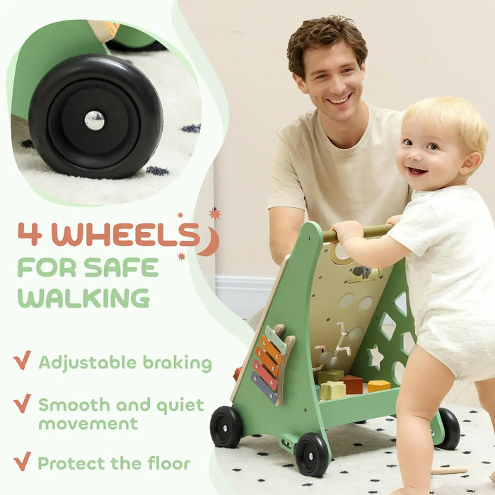 Wooden Multifunctional Baby Walker | Montessori Activity Centre with Adjustable Brakes AIYAPLAY - Little and Giant Explorers