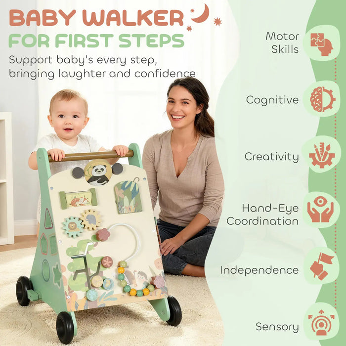 Wooden Multifunctional Baby Walker | Montessori Activity Centre with Adjustable Brakes AIYAPLAY - Little and Giant Explorers