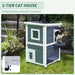 Wooden Outdoor 2-Floor Cat House with Window in Grey - Little and Giant Explorers PawHut