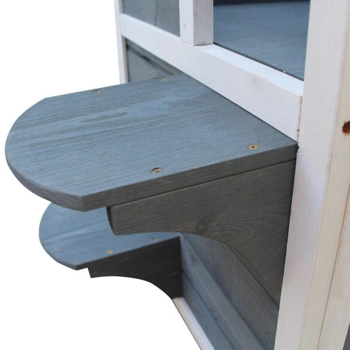 Wooden Outdoor 2-Floor Cat House with Window in Grey - Little and Giant Explorers PawHut